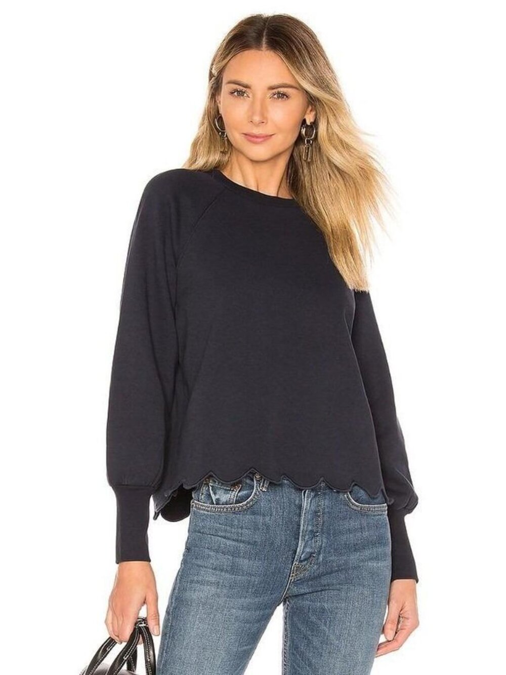 FRAME Scallop Hem Puff Sleeve Sweatshirt Size XS
